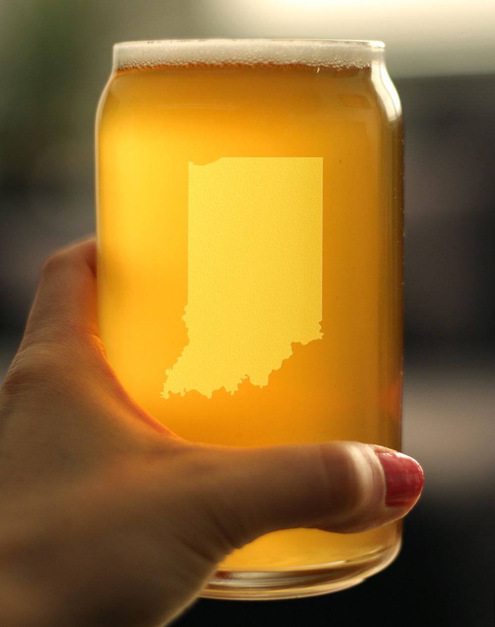 Indiana State Outline Beer Can Pint Glass - State Themed Drinking Decor and Gifts for Hoosier Women & Men - 16 Oz Glasses