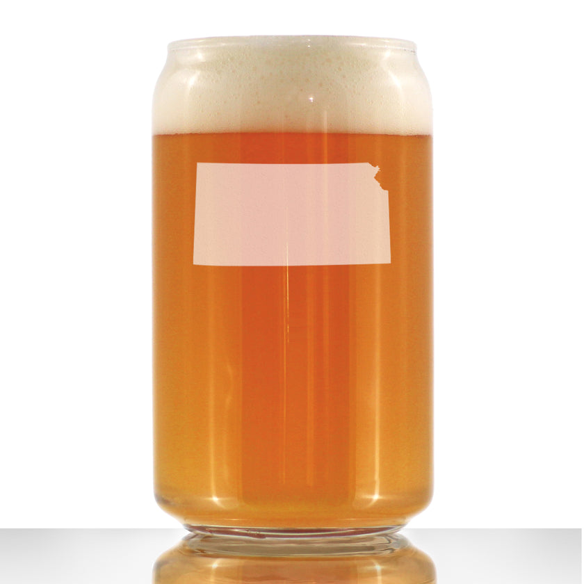 Kansas State Outline Beer Can Pint Glass - State Themed Drinking Decor and Gifts for Kansan and Jayhawker Women & Men - 16 Oz Glasses