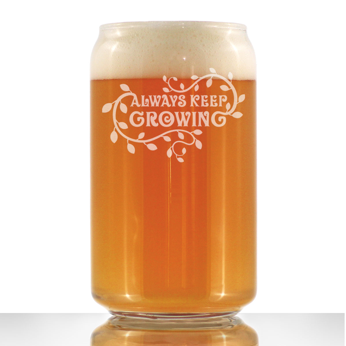 Keep Growing - Beer Can Pint Glass - Gardening Themed Gifts and Decor for Gardeners - 16 oz Glass