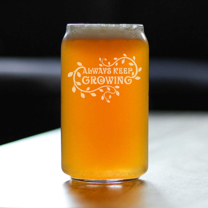 Keep Growing - Beer Can Pint Glass - Gardening Themed Gifts and Decor for Gardeners - 16 oz Glass
