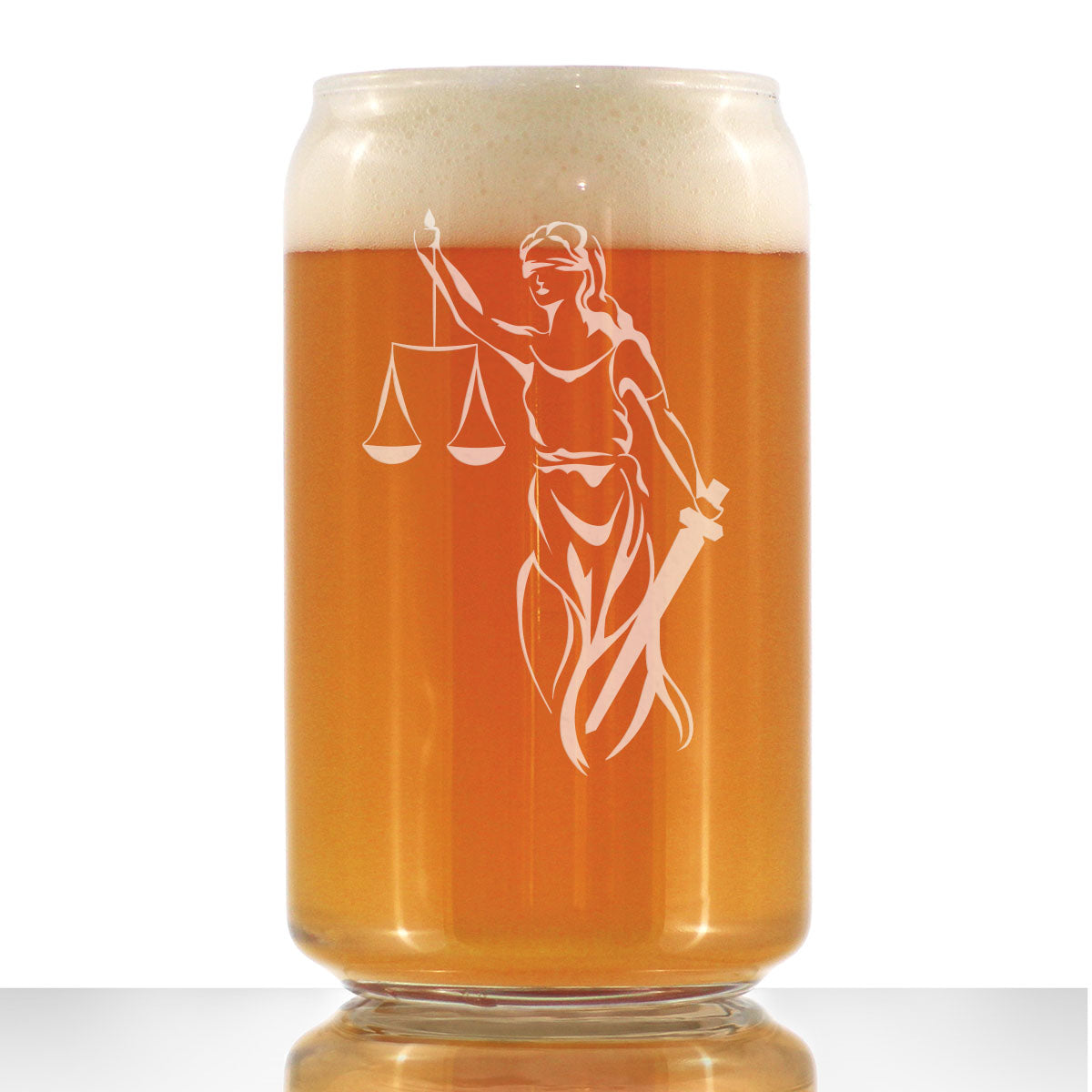 Lady Justice Beer Can Pint Glass - Lawyers and Attorneys Themed Gifts or Party Décor for Women and Men - 16 oz Glasses