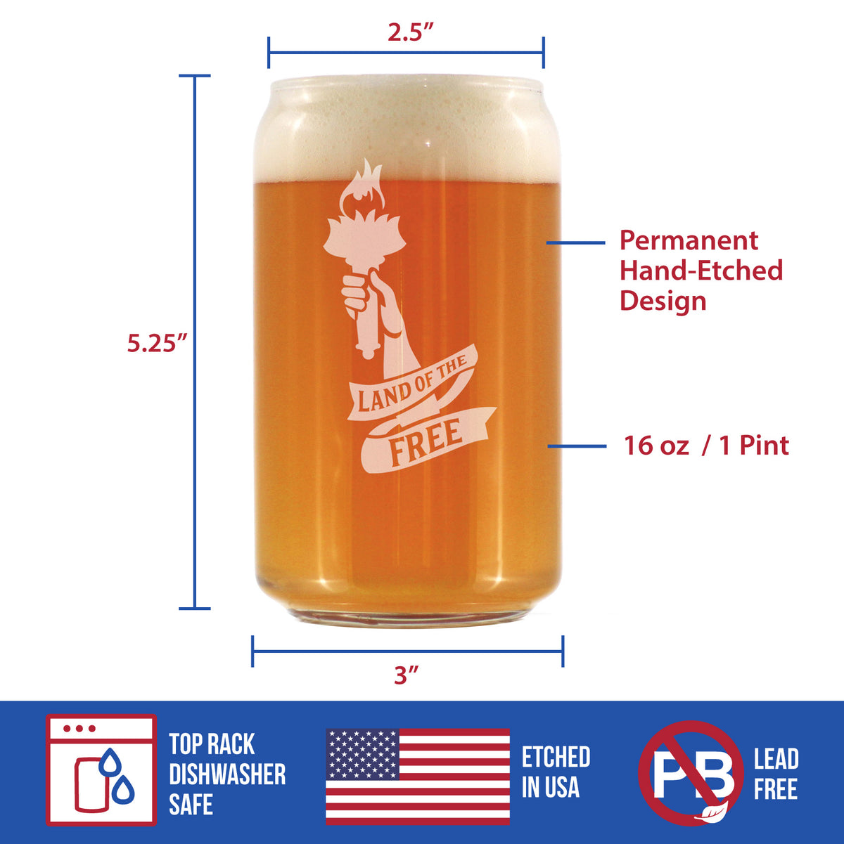 Land of the Free - 16 Ounce Beer Can Pint Glass
