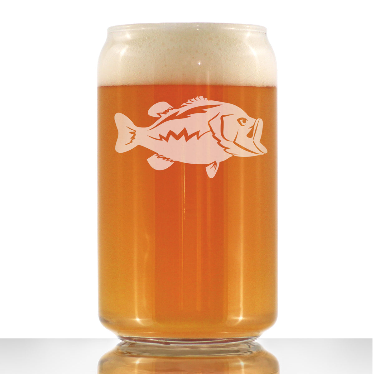 Largemouth Bass - Beer Can Pint Glass - Bass Fishing Gifts for Fisherman - Fun Fish Cups &amp; Lake House Decor - 16 oz