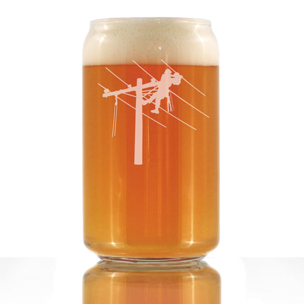 Lineworker Engraved Beer Can Pint Glass, Unique Electrical Themed Gifts for Men and Women who are Lineworkers - 16 oz