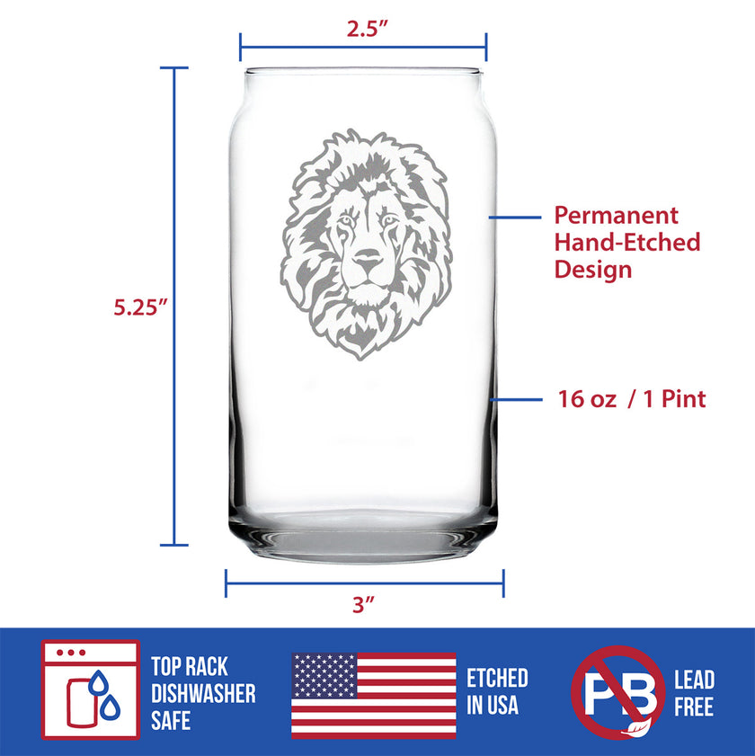 Lion Face Beer Can Pint Glass - Unique Lion Themed Decor and Gifts for Animal Lovers - 16 Oz Glasses