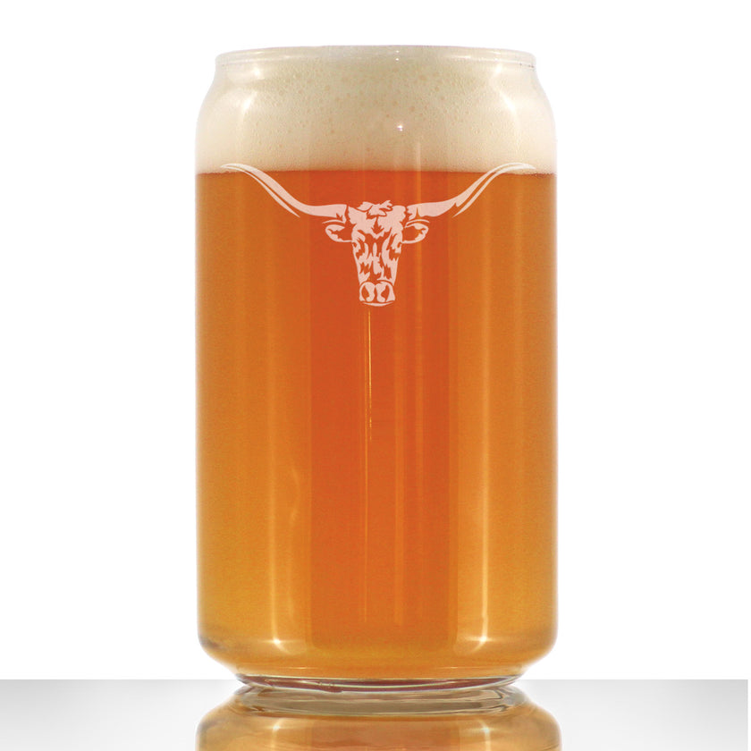 Longhorn Beer Can Pint Glass - Western Themed Farm Decor and Gifts for Texan Ranchers - 16 Oz Glasses
