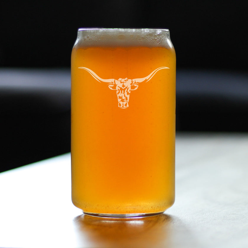 Longhorn Beer Can Pint Glass - Western Themed Farm Decor and Gifts for Texan Ranchers - 16 Oz Glasses