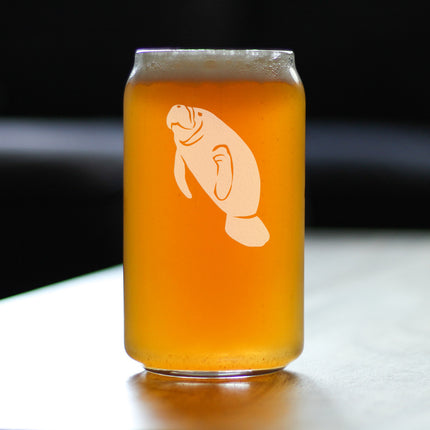 Manatee Beer Can Pint Glass - Cute Funny Ocean Animals Themed Decor and Gifts for Sea Creature Lovers - 16 oz