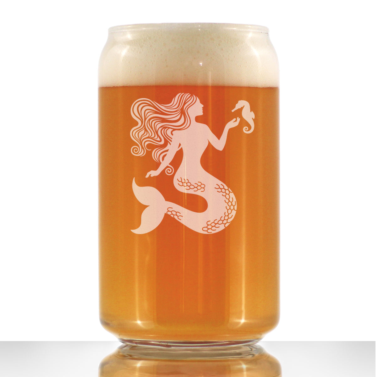 Mermaid Beer Can Pint Glass - Fun Mermaids Themed Decor and Gifts for Beach Lovers - 16 Oz Glasses