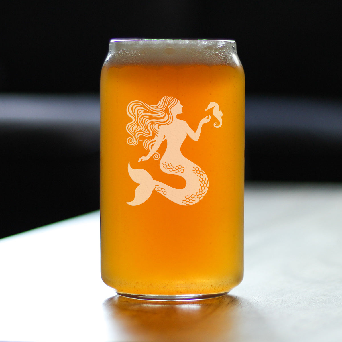 Mermaid Beer Can Pint Glass - Fun Mermaids Themed Decor and Gifts for Beach Lovers - 16 Oz Glasses