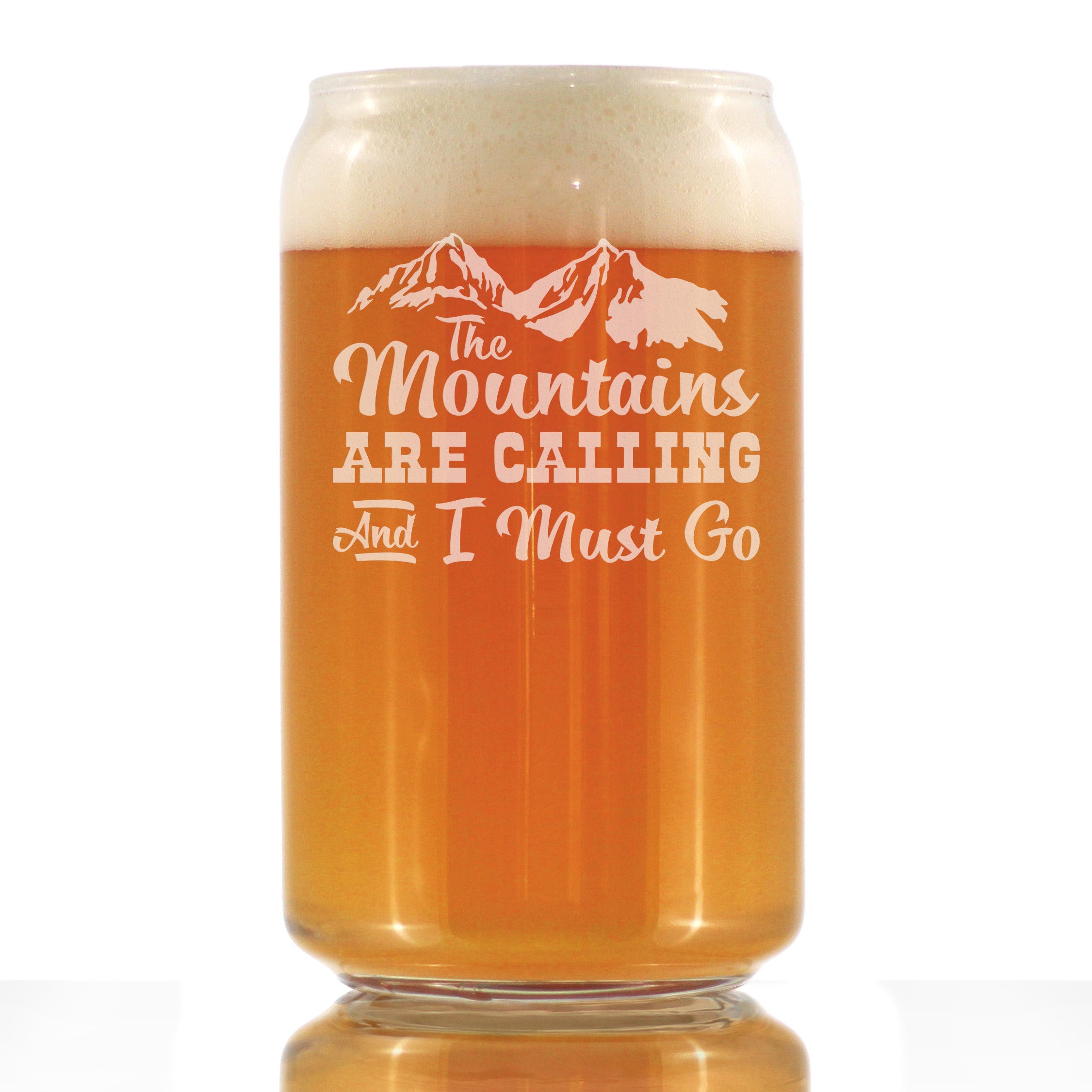 Mountains are Calling - Beer Can Pint Glass for Beer - Gifts for Men & Women that Love Hiking & Cabins- Fun Drinking Decor
