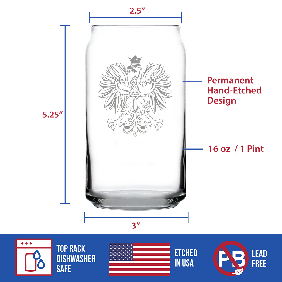 Polish Eagle Engraved Beer Can Shaped Pint Glass, Party Cup for Poles &amp; Beer Lovers, Unique Poland Gifts