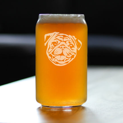 Happy Pug Beer Can Pint Glass - Fun Dog Themed Decor and Gifts for Moms & Dads of Pugs - 16 oz Glasses