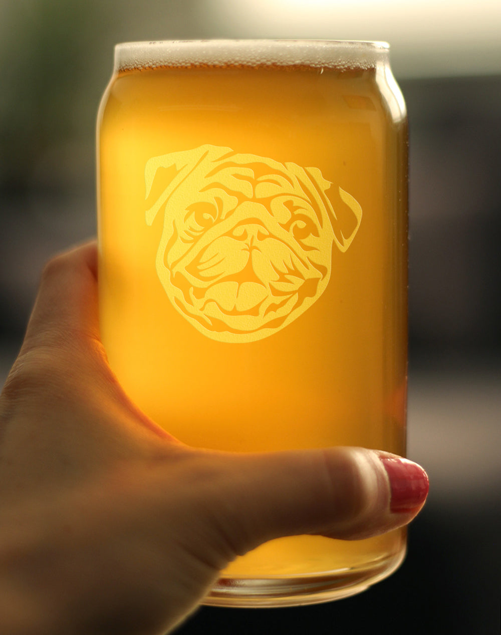 Happy Pug Beer Can Pint Glass - Fun Dog Themed Decor and Gifts for Moms &amp; Dads of Pugs - 16 oz Glasses