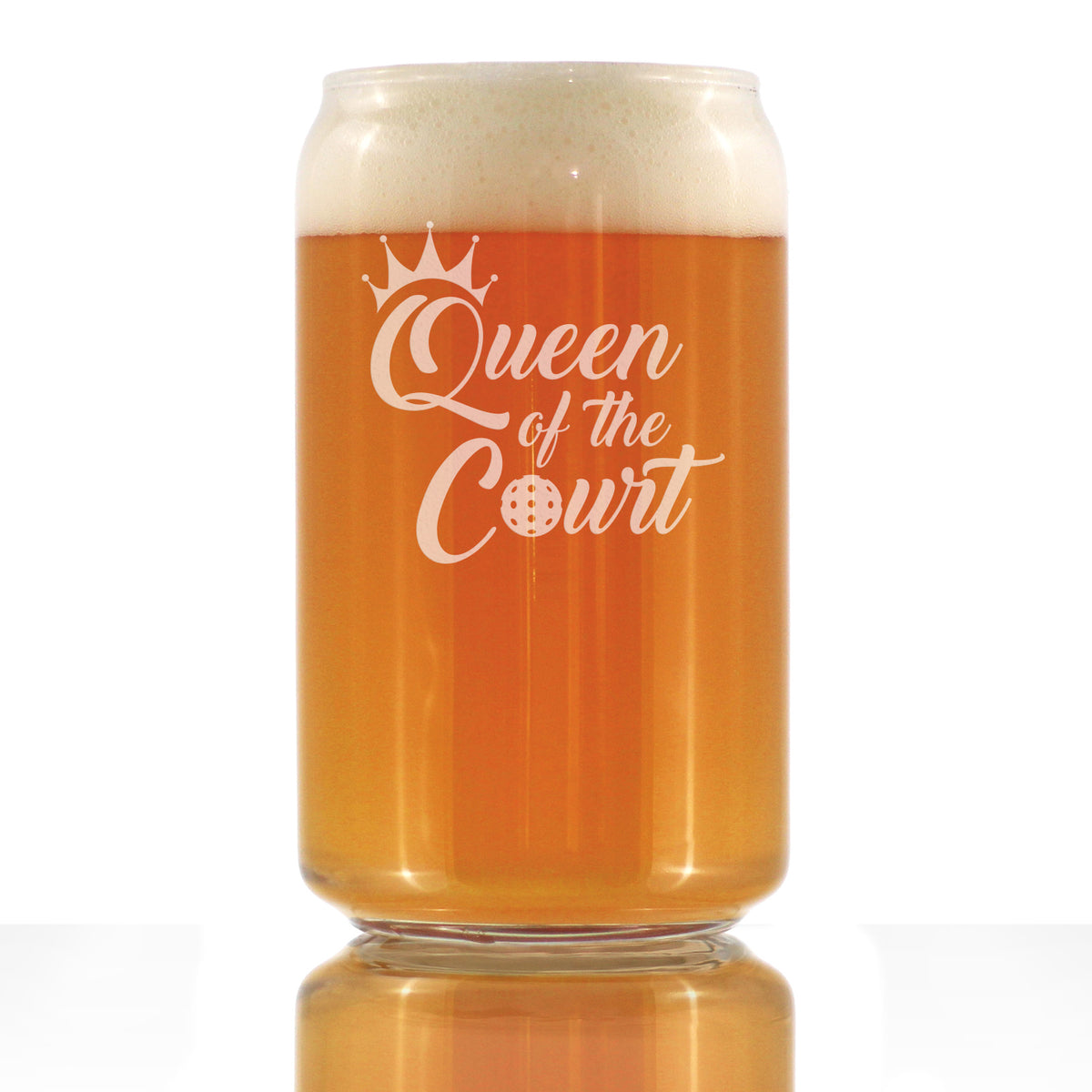 Queen of the Court - Beer Can Pint Glass - Funny Pickleball Themed Decor and Gifts - 16 oz Glasses