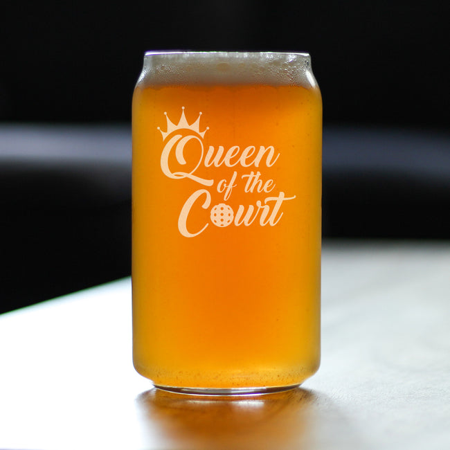 Queen of the Court - Beer Can Pint Glass - Funny Pickleball Themed Decor and Gifts - 16 oz Glasses