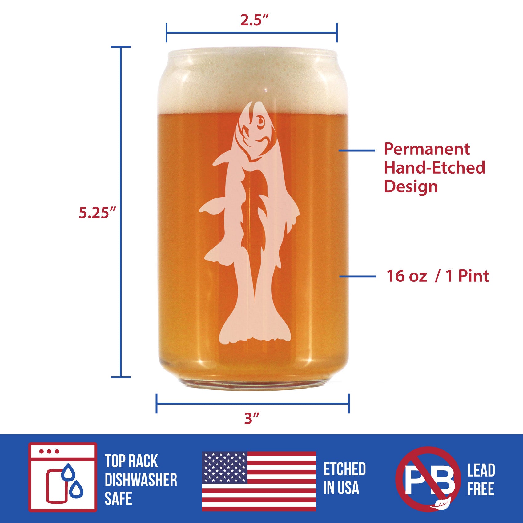 Trout - Beer Can Pint Glass - Trout Fishing Gifts for Fisherman - Fun Fish Cups & Lake House Decor - 16 oz