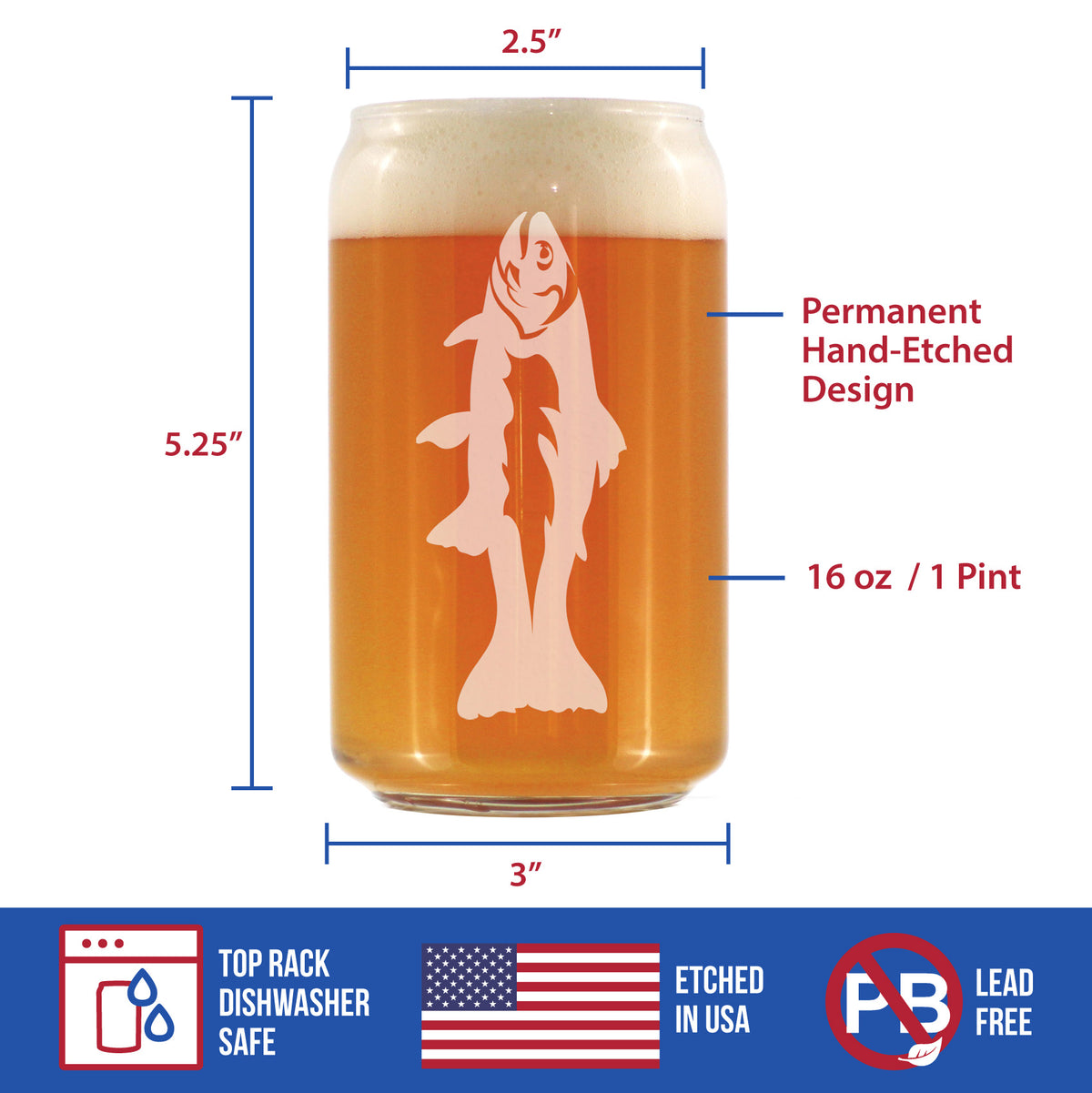 Trout - Beer Can Pint Glass - Trout Fishing Gifts for Fisherman - Fun Fish Cups &amp; Lake House Decor - 16 oz
