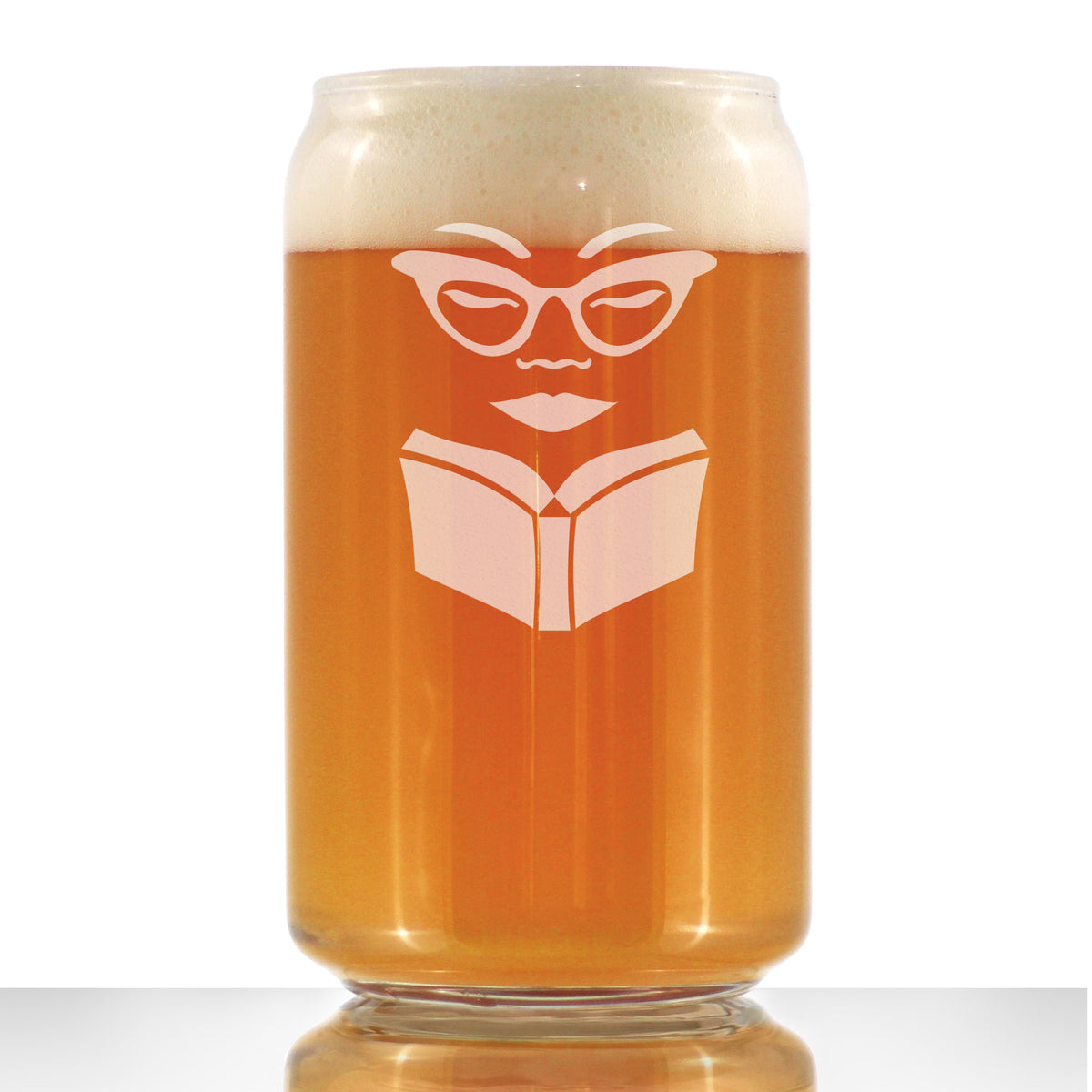 Book Reading Woman - 16 Ounce Beer Can Pint Glass