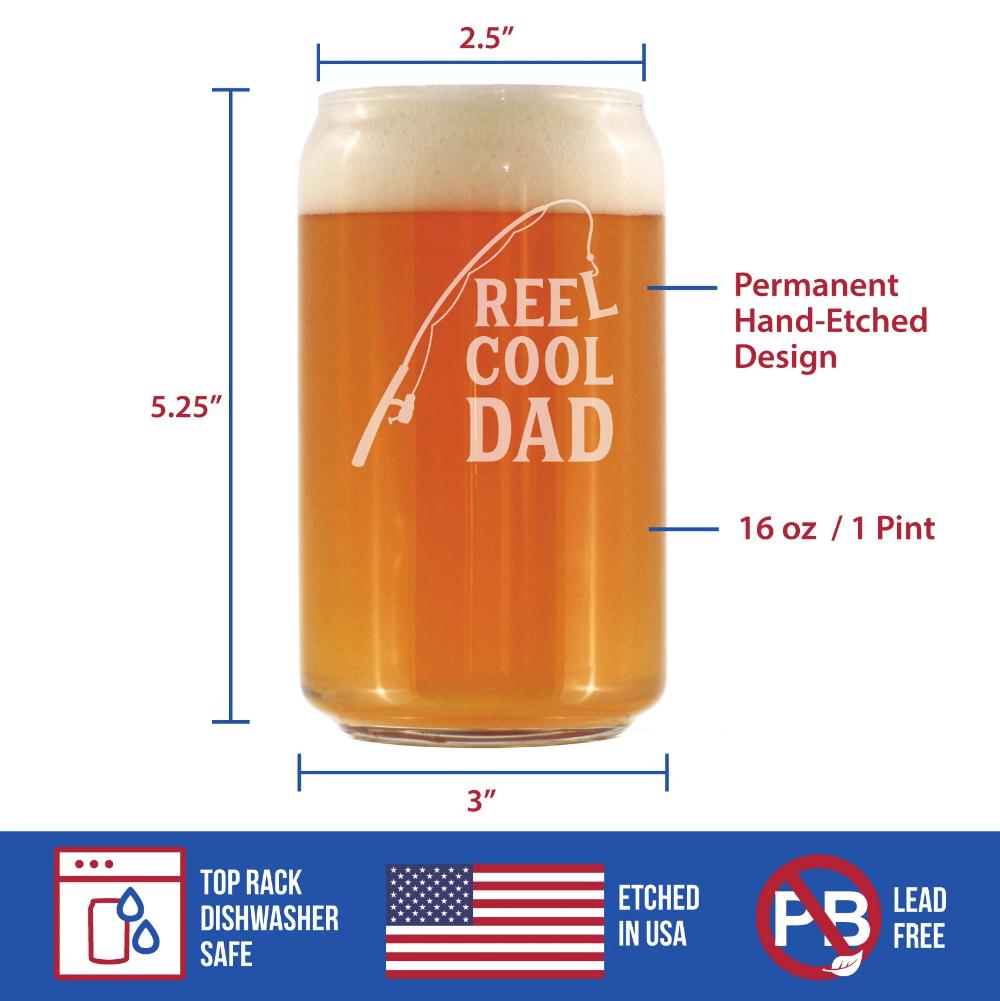 Reel Cool Dad - Beer Can Pint Glass - Funny Fishing Gifts for Fisherman Dads - Fun Fish 16 oz Cups