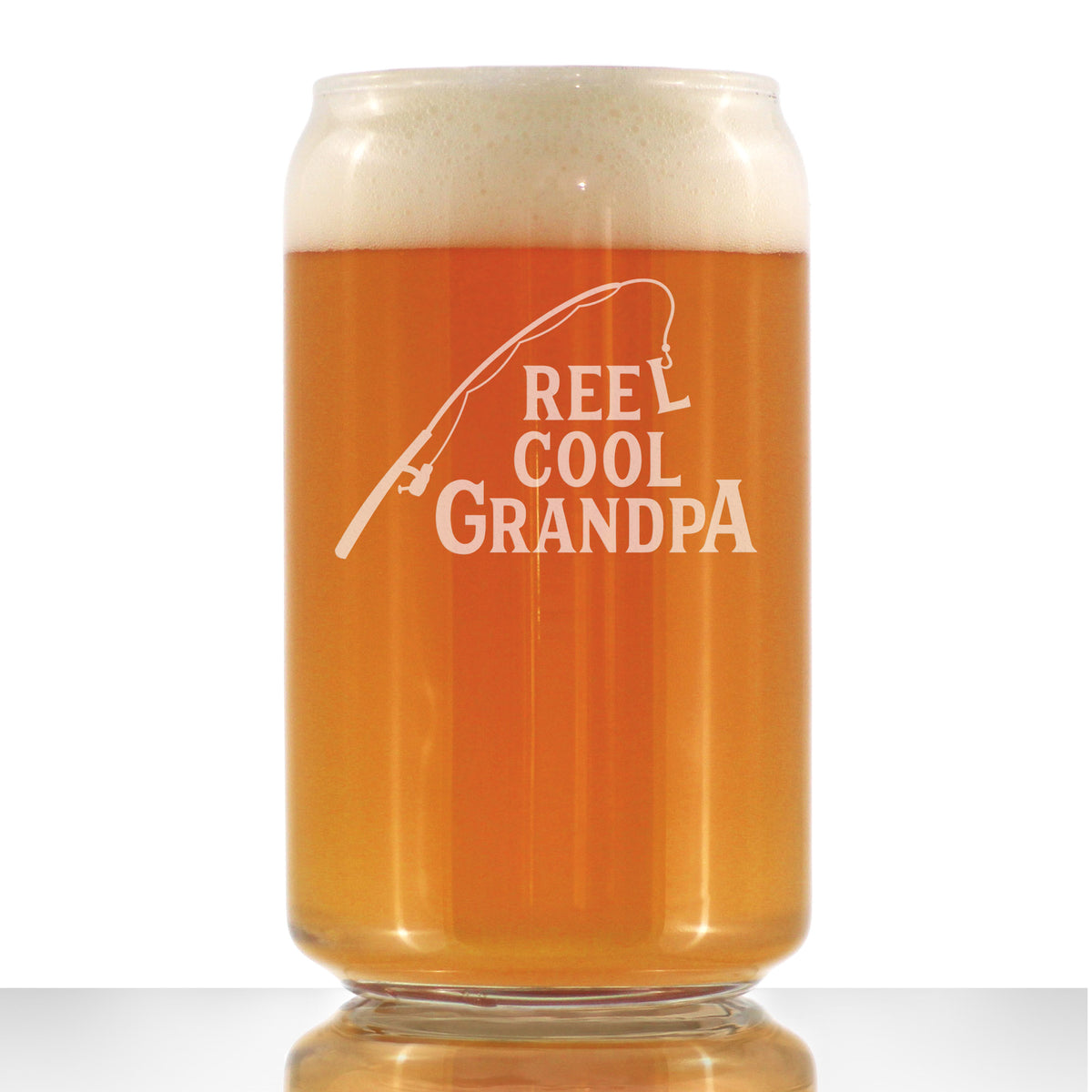Reel Cool Grandpa - Beer Can Pint Glass - Funny Fishing Gifts for Fisherman Grandfather - Fun Fish 16 oz Cups