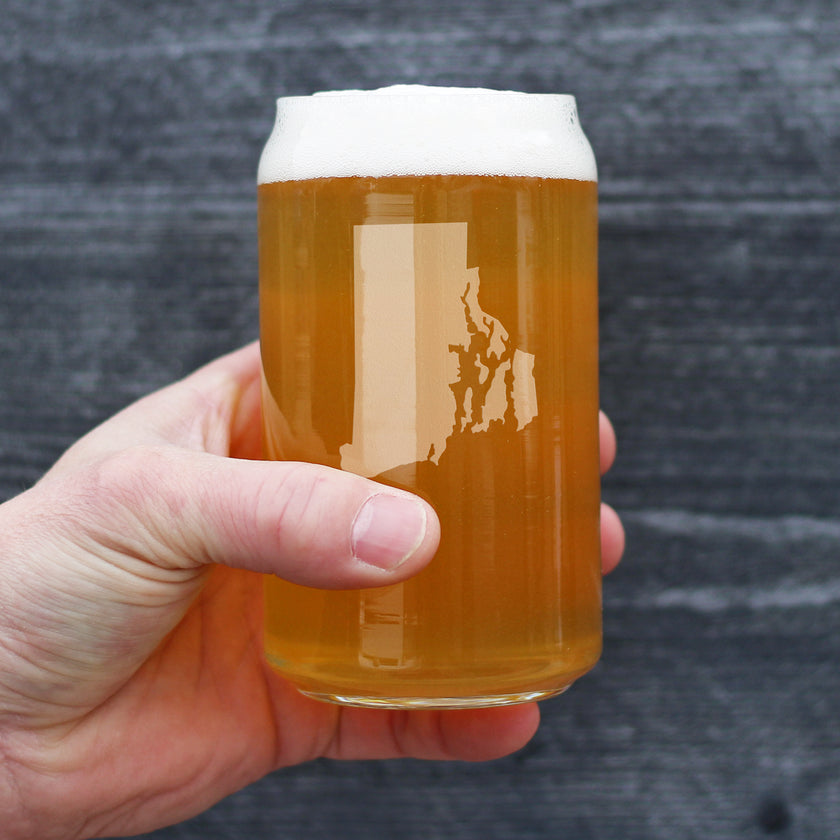 Rhode Island State Outline Beer Can Pint Glass - State Themed Drinking Decor and Gifts for Rhode Islander Women & Men - 16 Oz Glasses