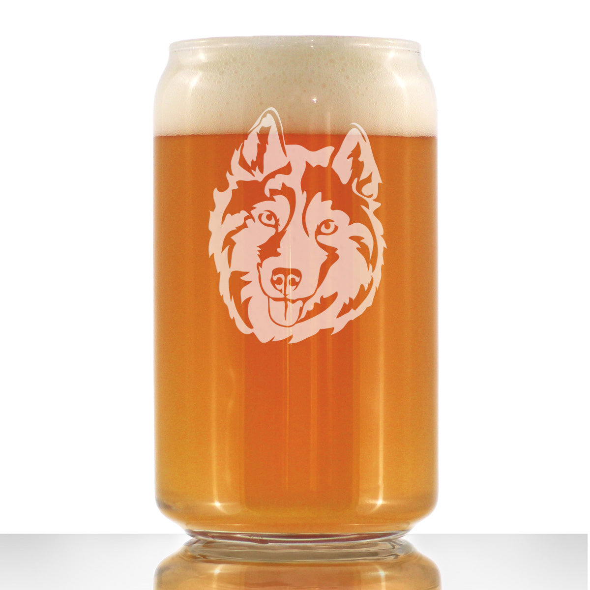Siberian Husky Face Beer Can Pint Glass - Unique Dog Themed Decor and Gifts for Moms &amp; Dads of Huskies - 16 Oz