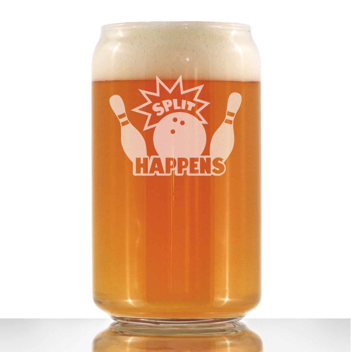 Split Happens - Beer Can Pint Glass - Funny Bowling Themed Gifts and Decor for Bowlers - 16 oz Glass