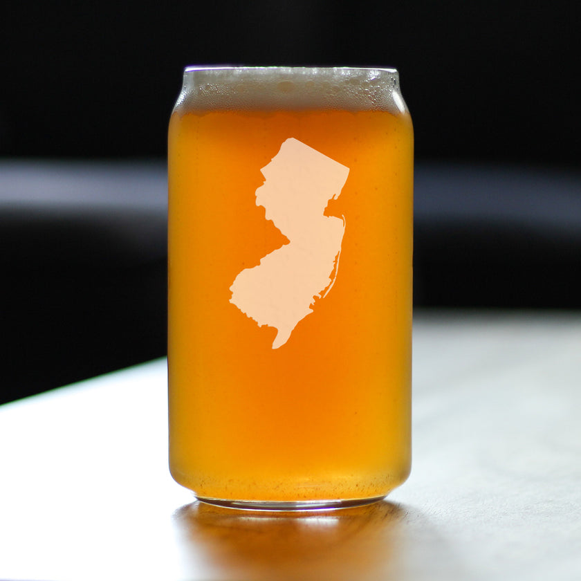 New Jersey State Outline Beer Can Pint Glass - State Themed Drinking Decor and Gifts for New Jerseyan Women & Men - 16 Oz Glasses