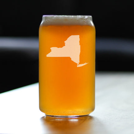 New York State Outline Beer Can Pint Glass - State Themed Drinking Decor and Gifts for New Yorker Women & Men - 16 Oz Glasses