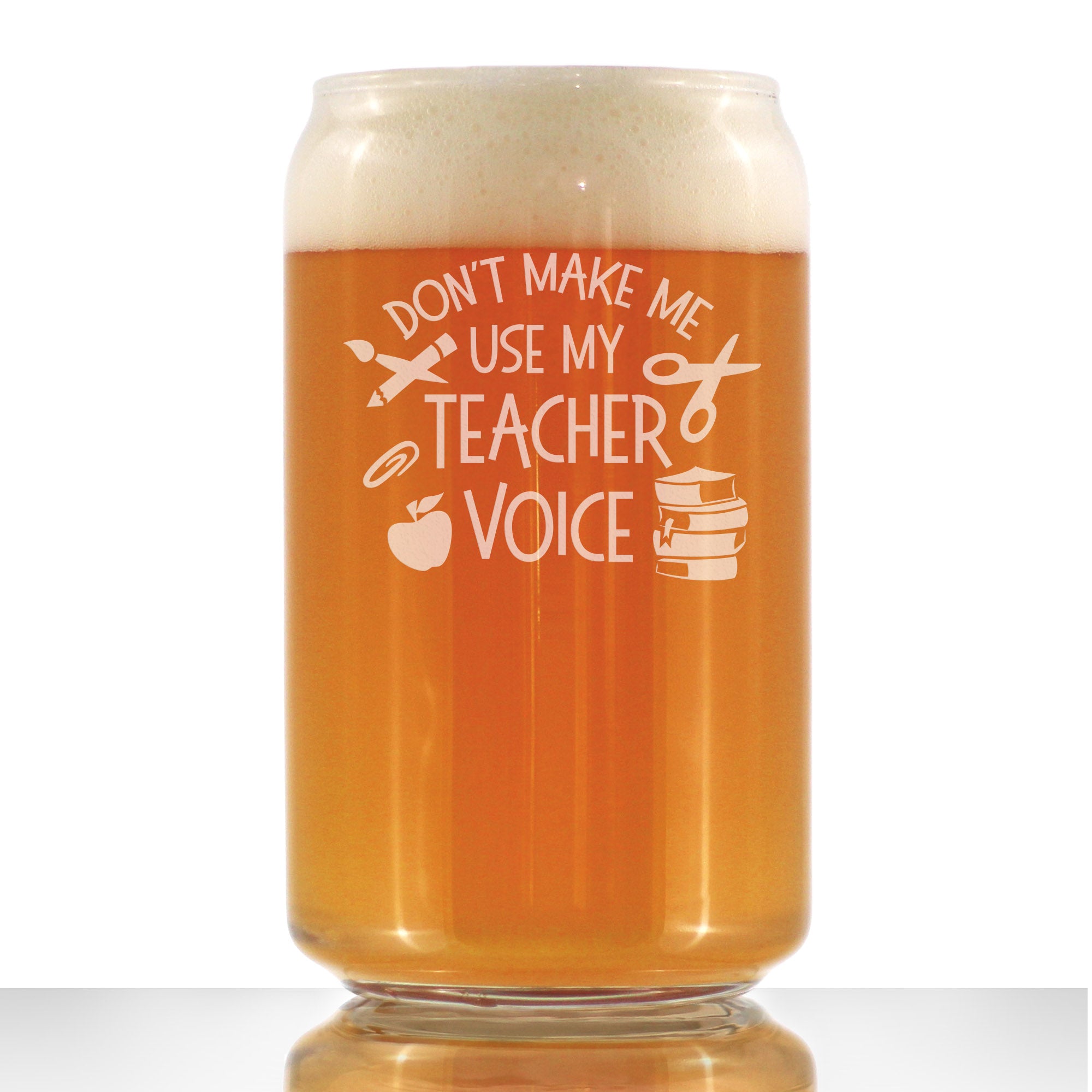 Teacher Voice - Beer Can Pint Glass - Cute Funny Teacher Gifts for Women & Men - Fun Teacher Decor - 16 oz Glasses