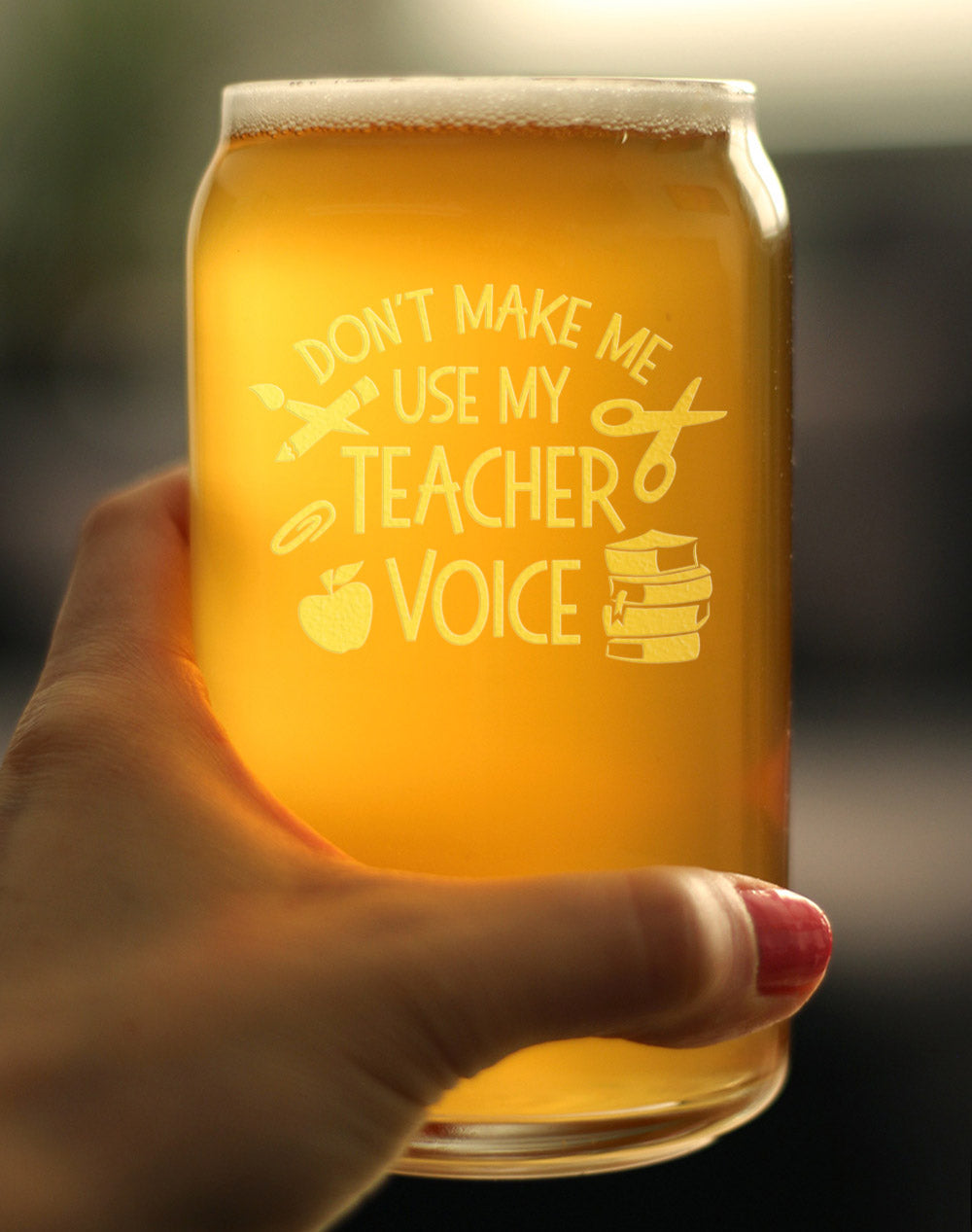 Teacher Voice - Beer Can Pint Glass - Cute Funny Teacher Gifts for Women & Men - Fun Teacher Decor - 16 oz Glasses