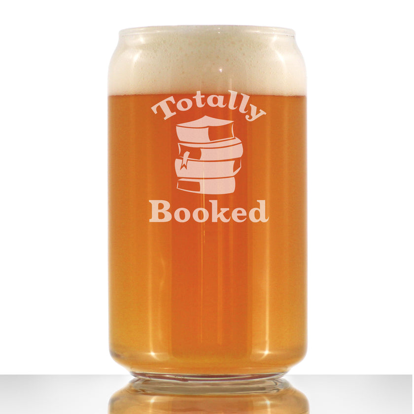 Totally Booked - Beer Can Pint Glass - Cute Funny Book Club Gifts for Lovers of Reading & Fun Librarians - 16 oz