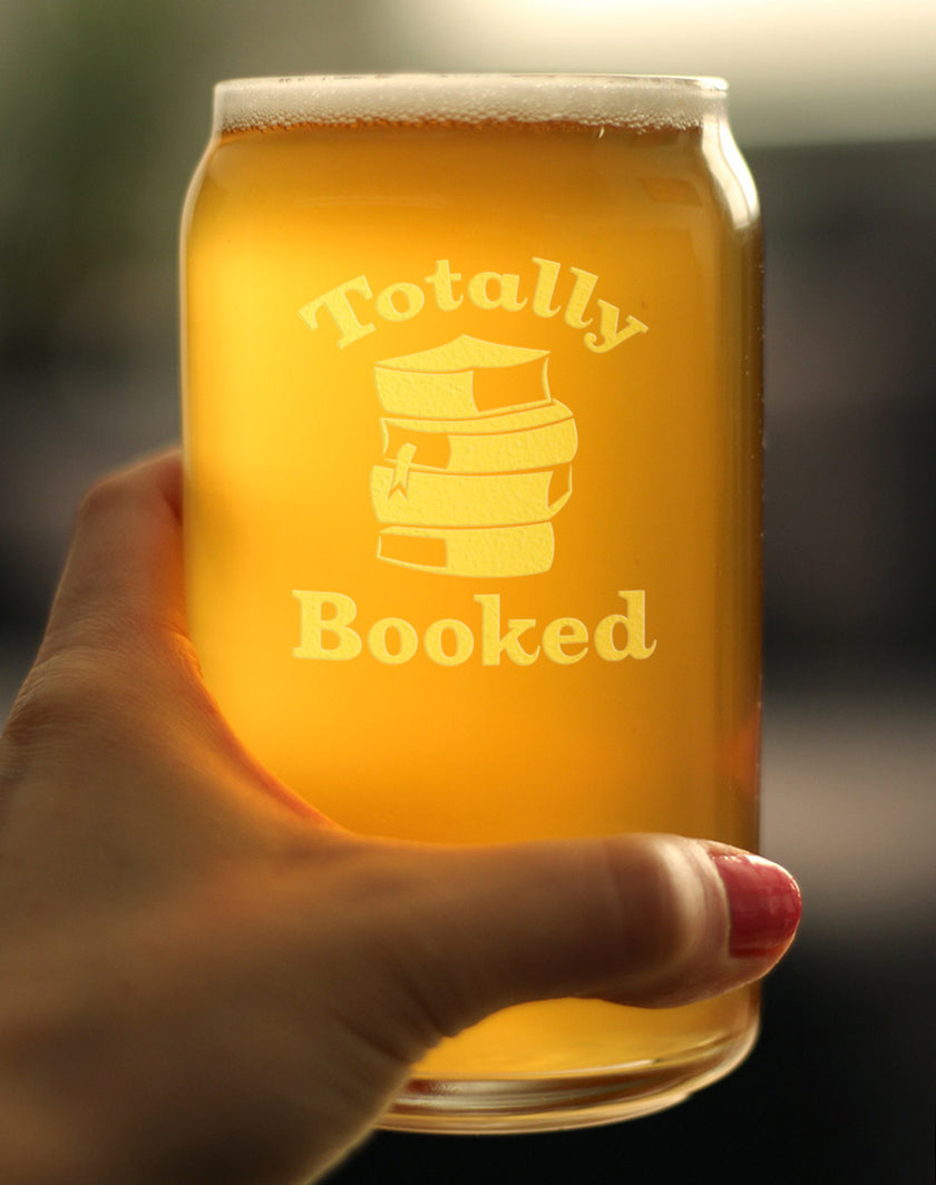 Totally Booked - Beer Can Pint Glass - Cute Funny Book Club Gifts for Lovers of Reading & Fun Librarians - 16 oz