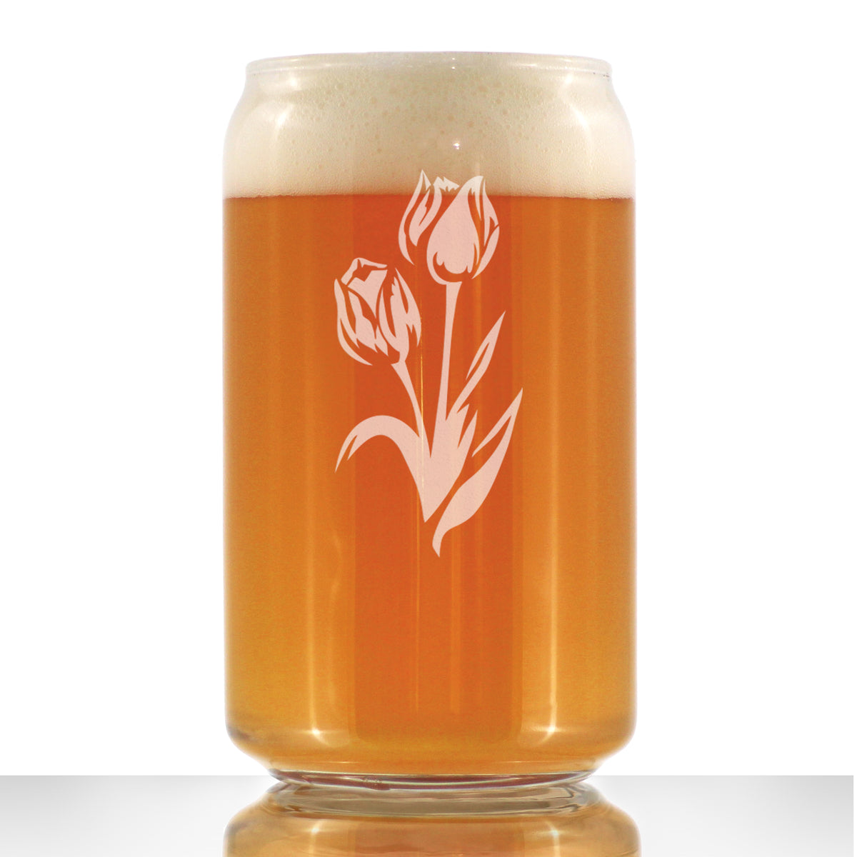 Tulip Beer Can Pint Glass - Floral Themed Decor and Gifts for Flower Lovers - 16 oz Glasses