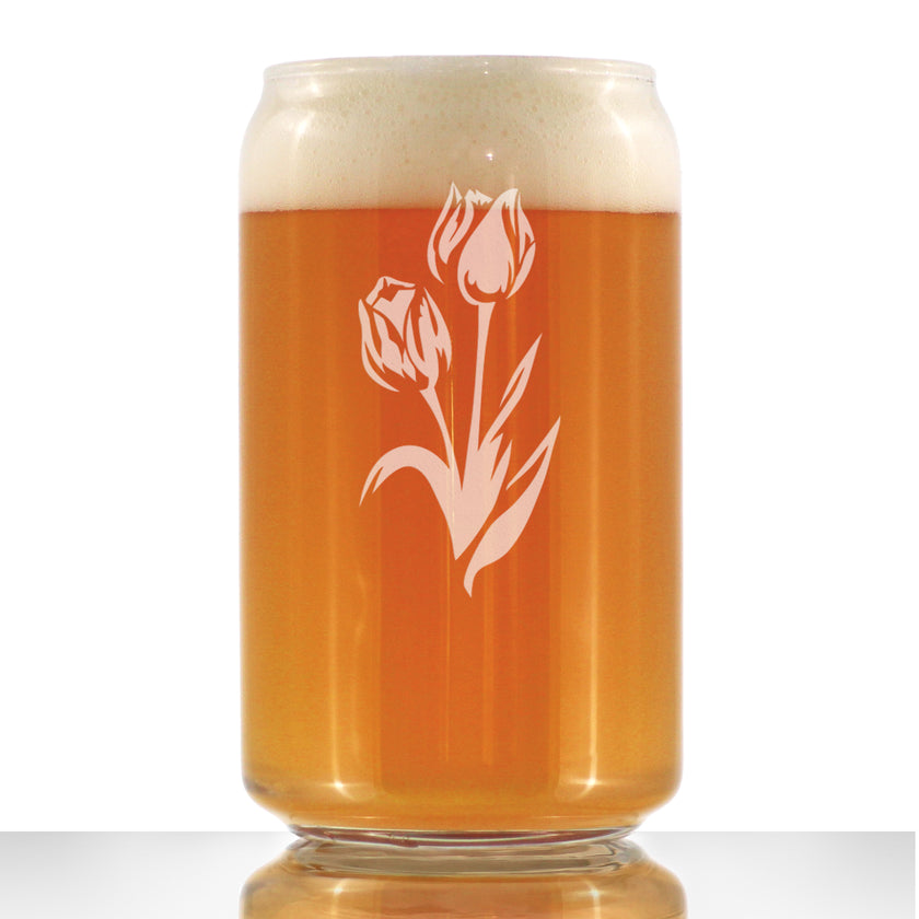 Tulip Beer Can Pint Glass - Floral Themed Decor and Gifts for Flower Lovers - 16 oz Glasses