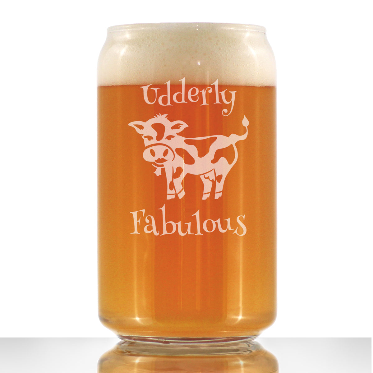 Udderly Fabulous - Beer Can Pint Glass - Funny Cow Gifts for Men &amp; Women - Fun Cow Themed Décor - 16 oz