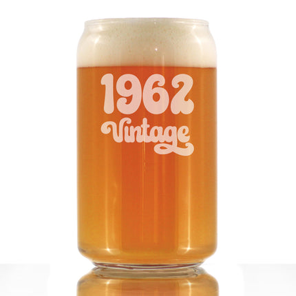 Vintage 1962 - Beer Can Pint Glass - 64th Birthday Gifts for Men or Women Turning 64 - Fun Bday Party Decor - 16 oz