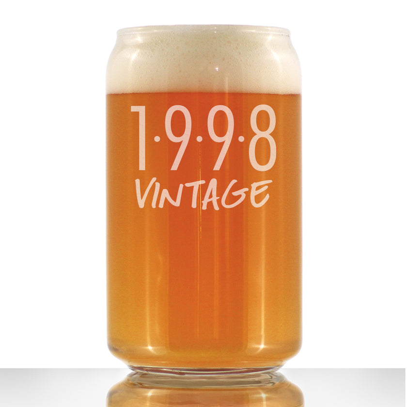 Vintage 1998 - Beer Can Pint Glass - 28th Birthday Gifts for Men or Women Turning 28 - Fun Bday Party Decor - 16 oz