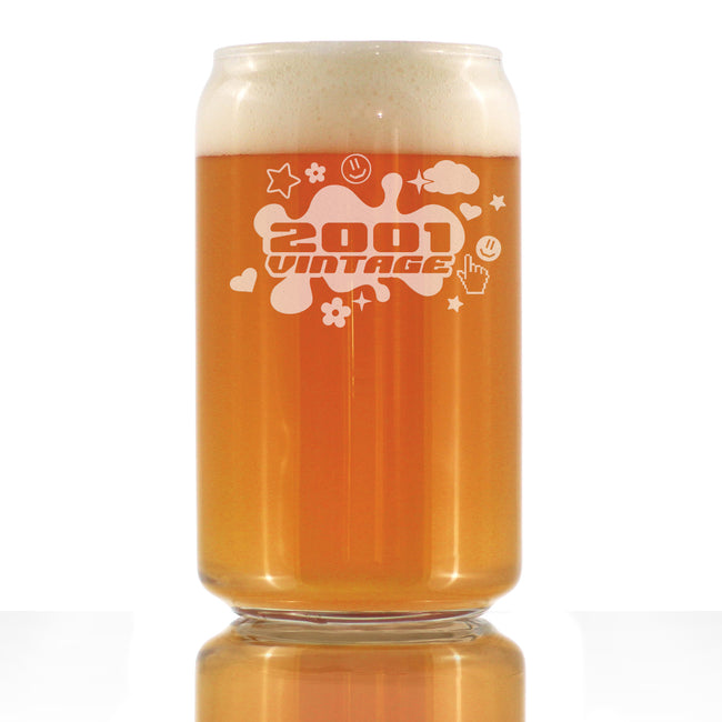 Vintage 2001 - Beer Can Pint Glass - 25th Birthday Gifts for Men or Women Turning 25 - Fun Bday Party Decor - 16 Oz Pint Glasses