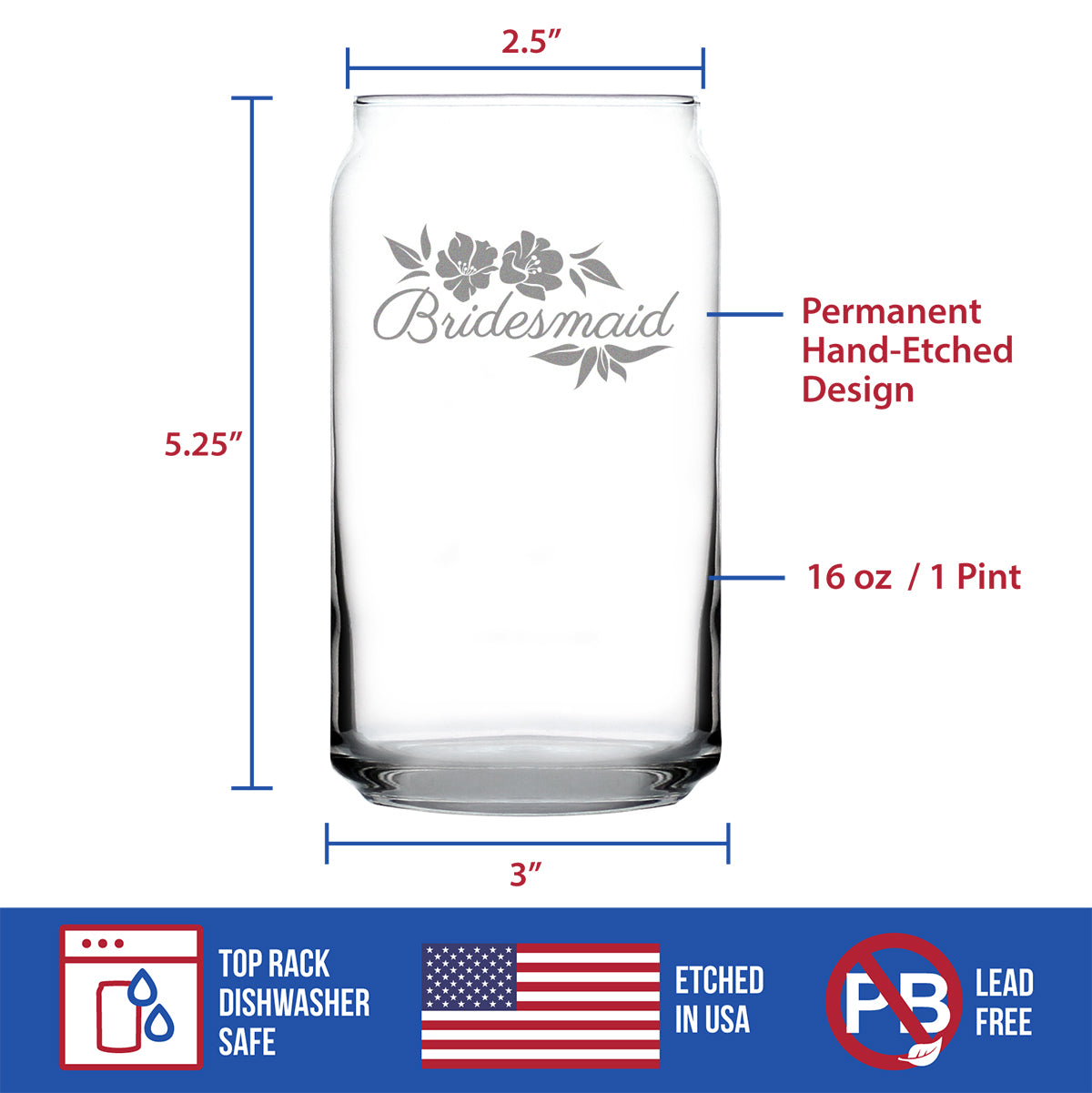 Bridesmaid Beer Can Pint Glass - Bridesmaids Proposal Gifts - Unique Engraved Wedding Cup Gift
