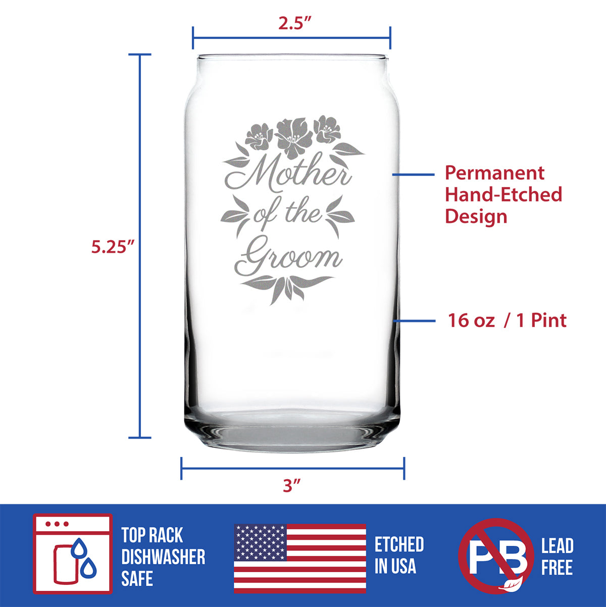 Mother of the Groom Beer Can Pint Glass - Unique Wedding Gift for Soon to Be Mother-in-Law - Cute Engraved Wedding Cup Gift