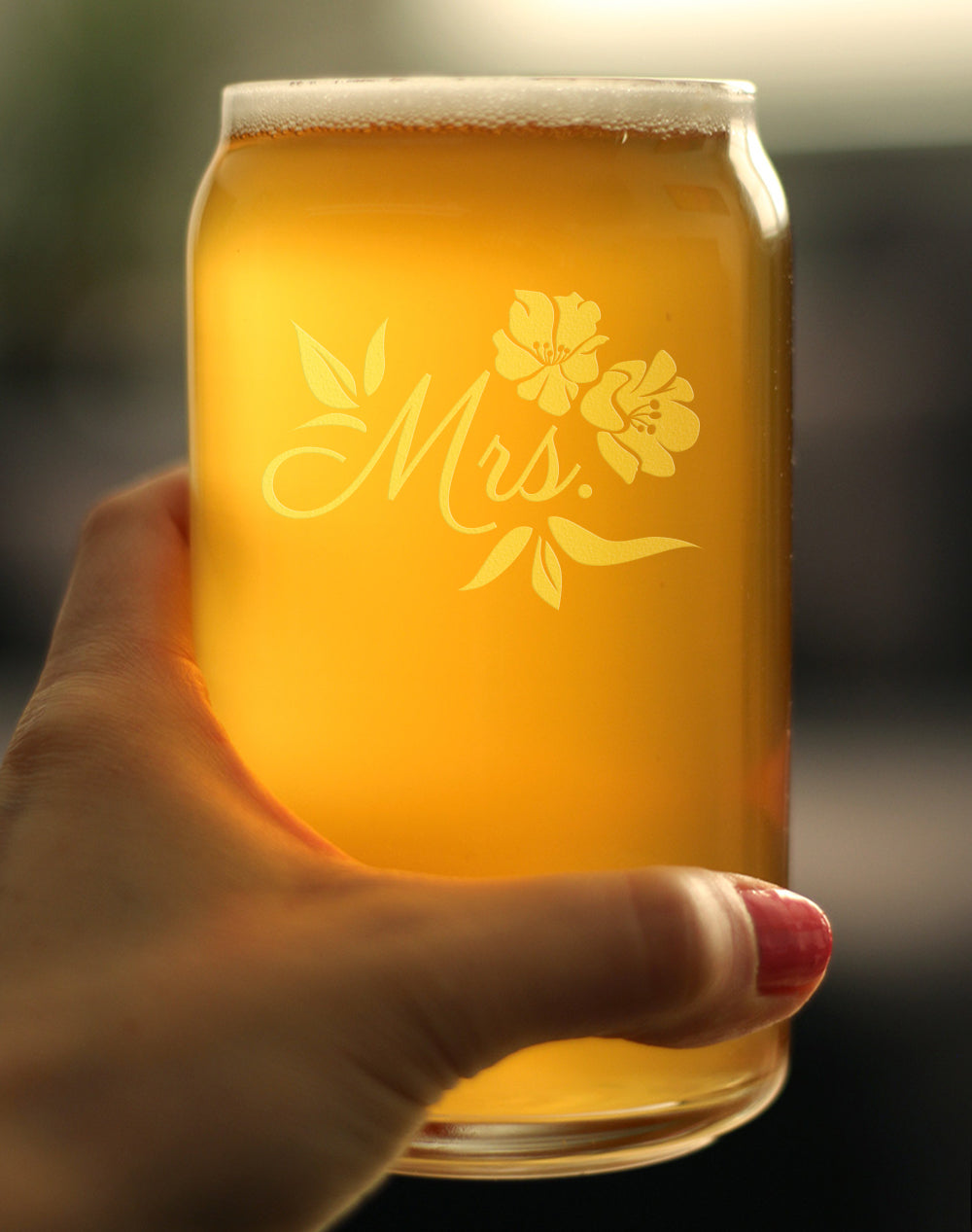 Mrs. Beer Can Pint Glass - Unique Wedding Gift for Bride - Cute Engraved Wedding Cup Gift