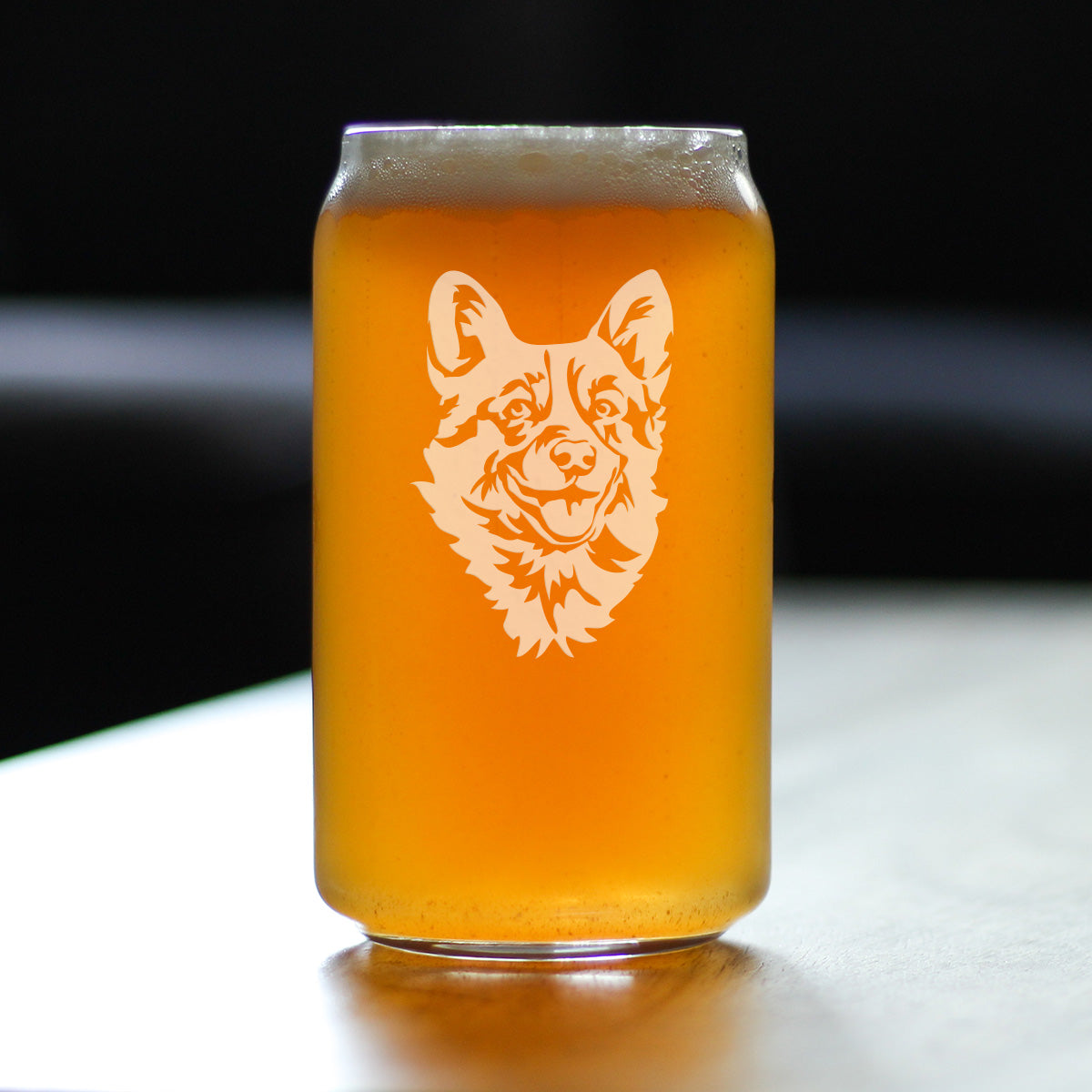 Corgi Face Beer Can Pint Glass - Unique Dog Themed Decor and Gifts for Moms &amp; Dads of Welsh Corgies - 16 Oz