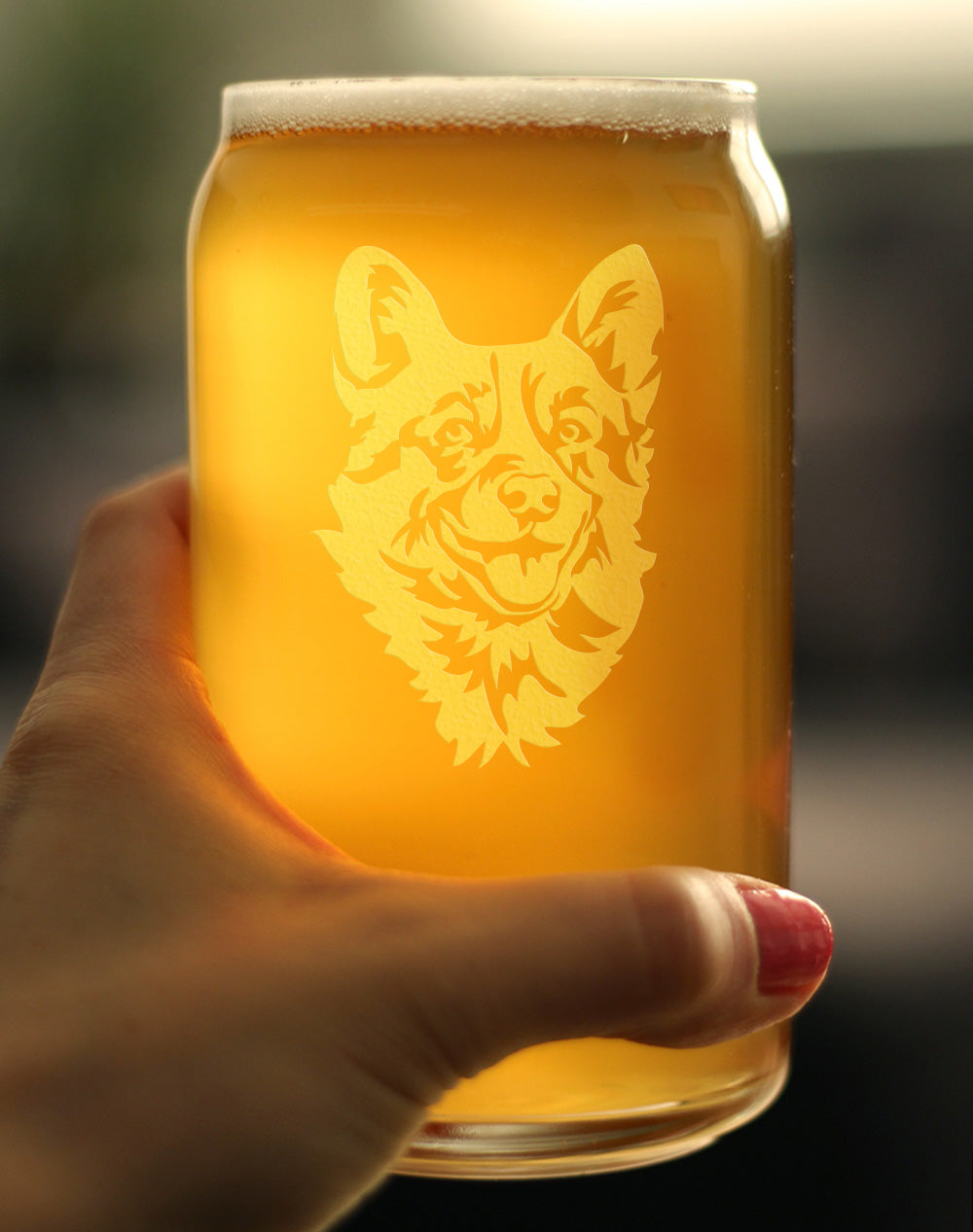 Corgi Face Beer Can Pint Glass - Unique Dog Themed Decor and Gifts for Moms &amp; Dads of Welsh Corgies - 16 Oz