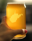 West Virginia State Outline Beer Can Pint Glass - State Themed Drinking Decor and Gifts for West Virginian Women & Men - 16 Oz Glasses