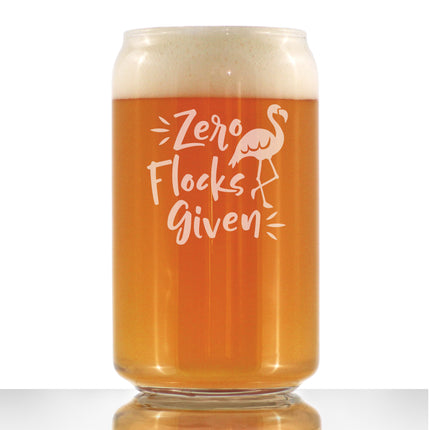 Zero Flocks Given - Funny Flamingo Beer Can Pint Glass Gift - Bird Gifts for Men & Women - Cute Unique Drinking Decor