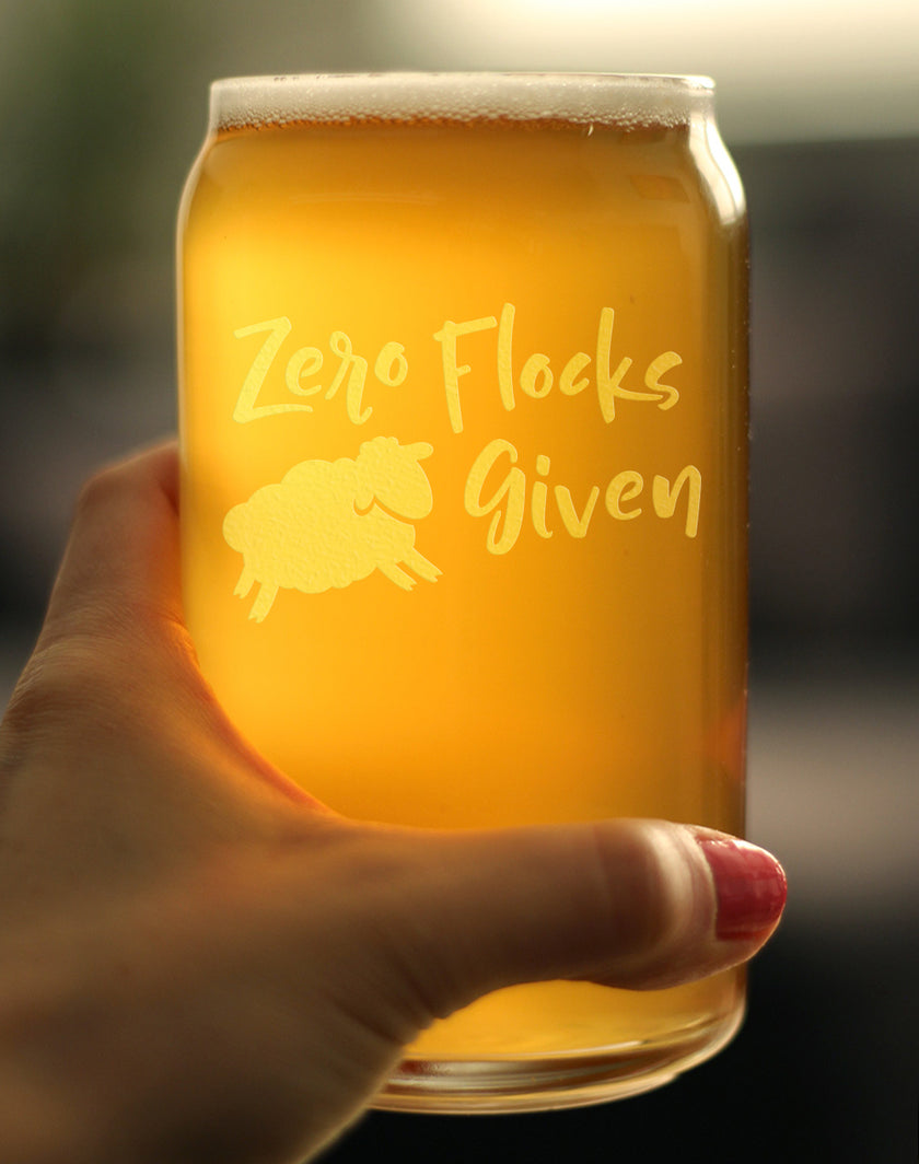 Zero Flocks Given Sheep Beer Can Pint Glass Gift - Fun Farm Animal Gifts for Men & Women - Cute Lamb Decor