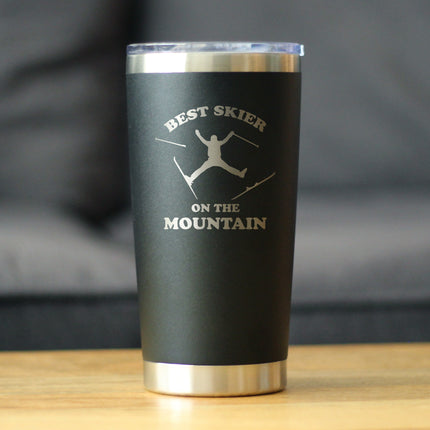 Best Skier On The Mountain - Insulated Coffee Tumbler Cup with Sliding Lid - Stainless Steel Travel Mug - Fun Skiing Gifts and Decor for Skiers