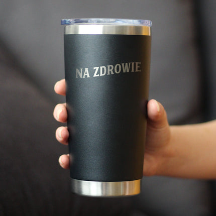 Na Zdrowie - Polish Cheers - Insulated Coffee Tumbler Cup with Sliding Lid - Stainless Steel Insulated Mug - Cute Poland Themed Gifts or Party Decor for Women and Men